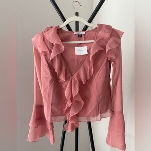 American Eagle Outfitters Pink Ruffle Blouse